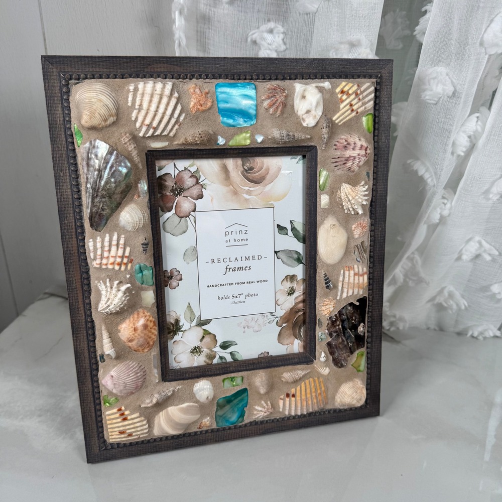 Handcrafted Reclaimed Frames Wood Seashell Picture Frame 5x7 Photo Beach Coastal